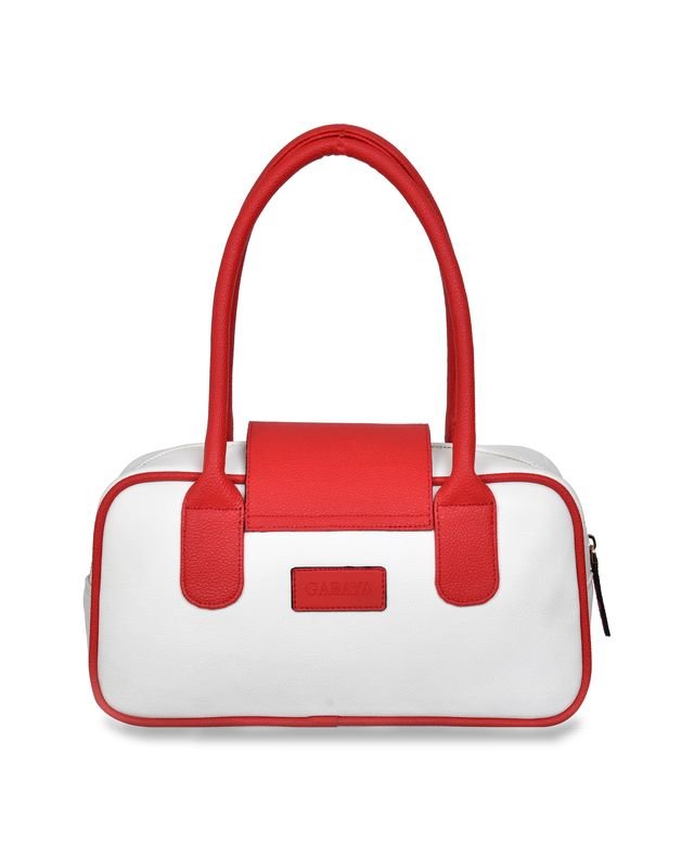 Two Tone Top Handle Handbag in White/Red - front view