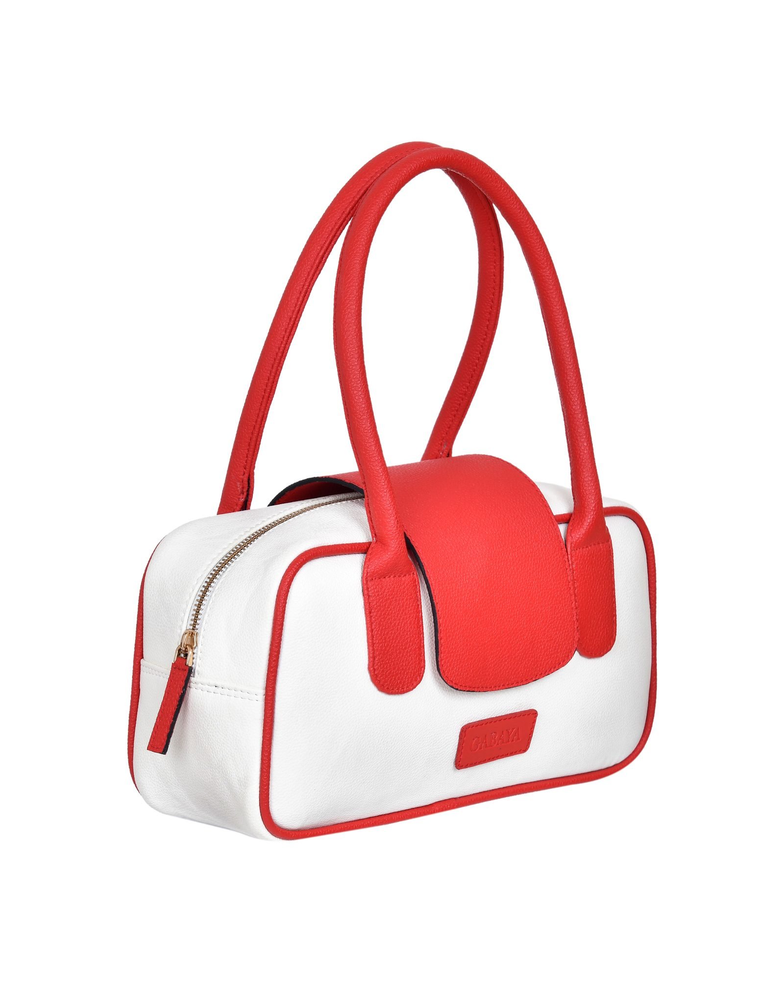 Two Tone Top Handle Handbag in White/Red - three-quarter view