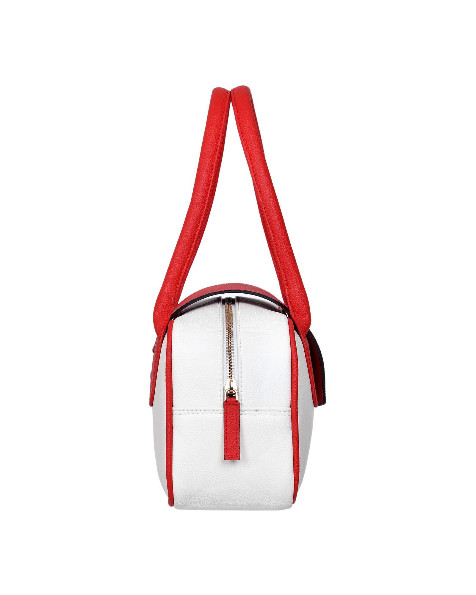 Two Tone Top Handle Handbag in White/Red - detail view