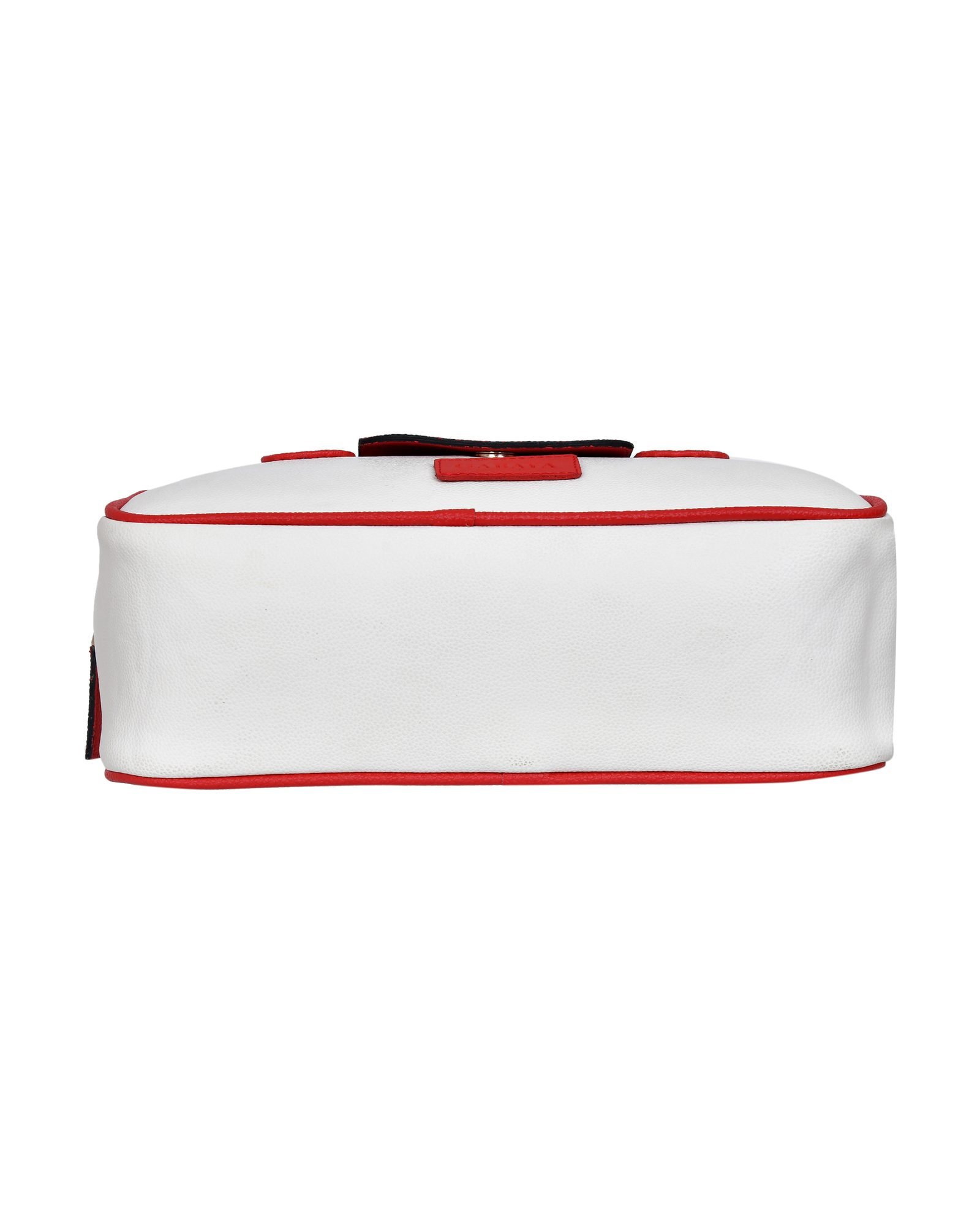 Two Tone Top Handle Handbag in White/Red - underside