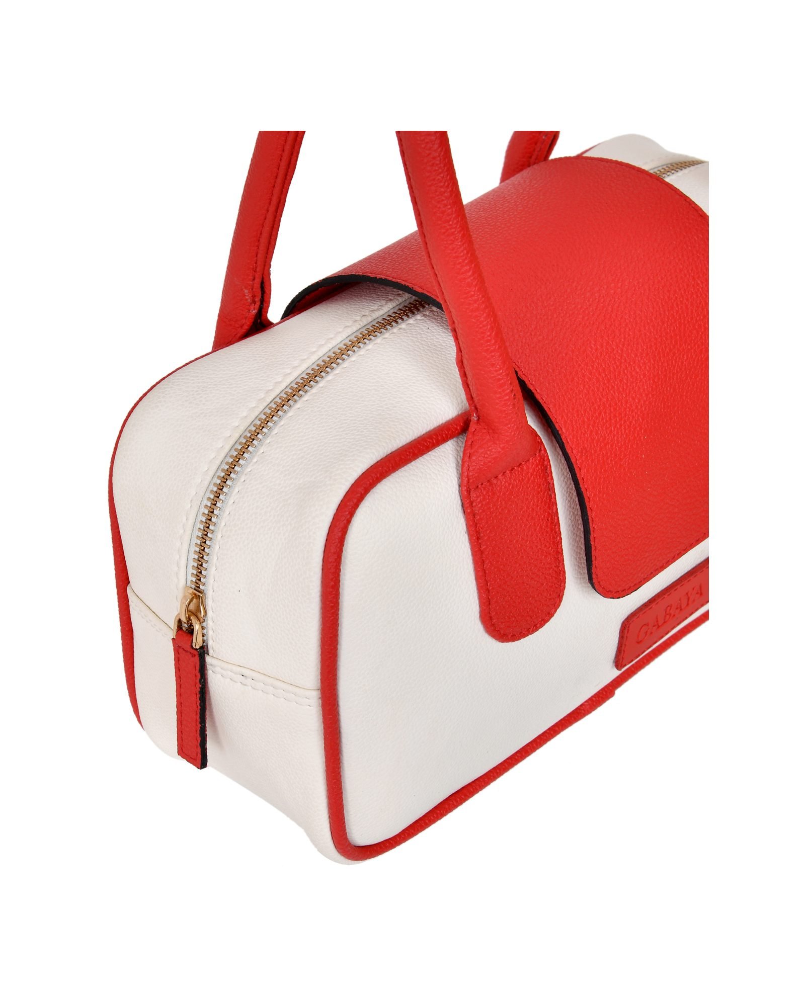 Two Tone Top Handle Handbag in White/Red - strap detail