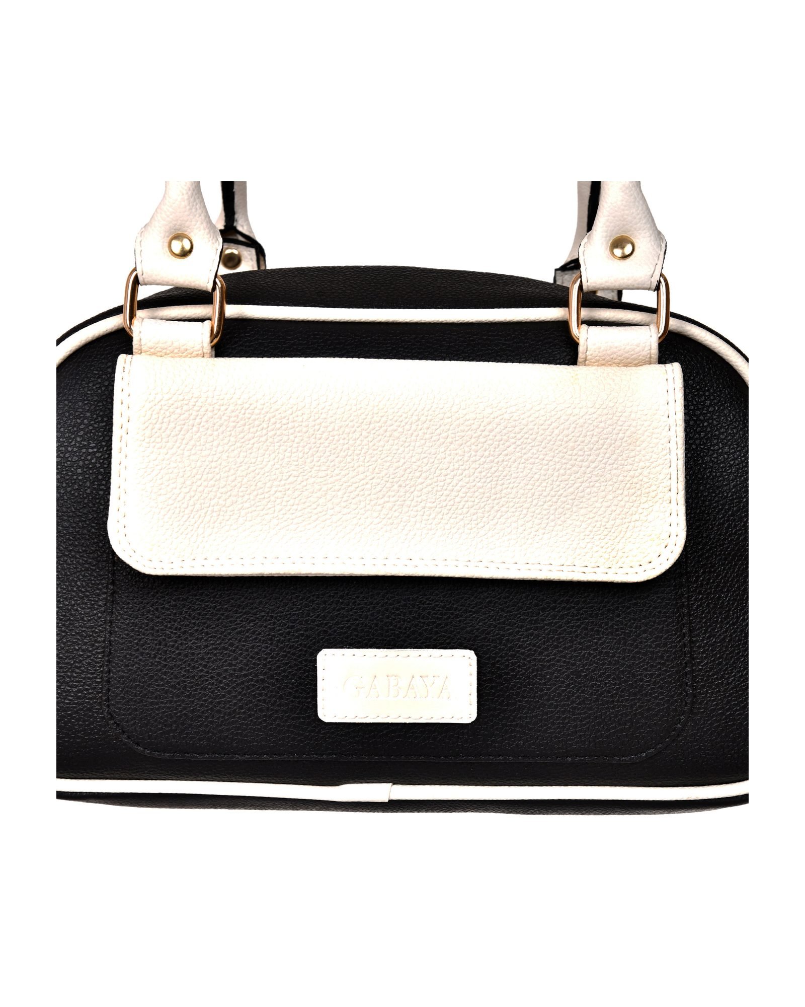 Two Tone Flap Top Handle Handbag in Black/White - three-quarter view