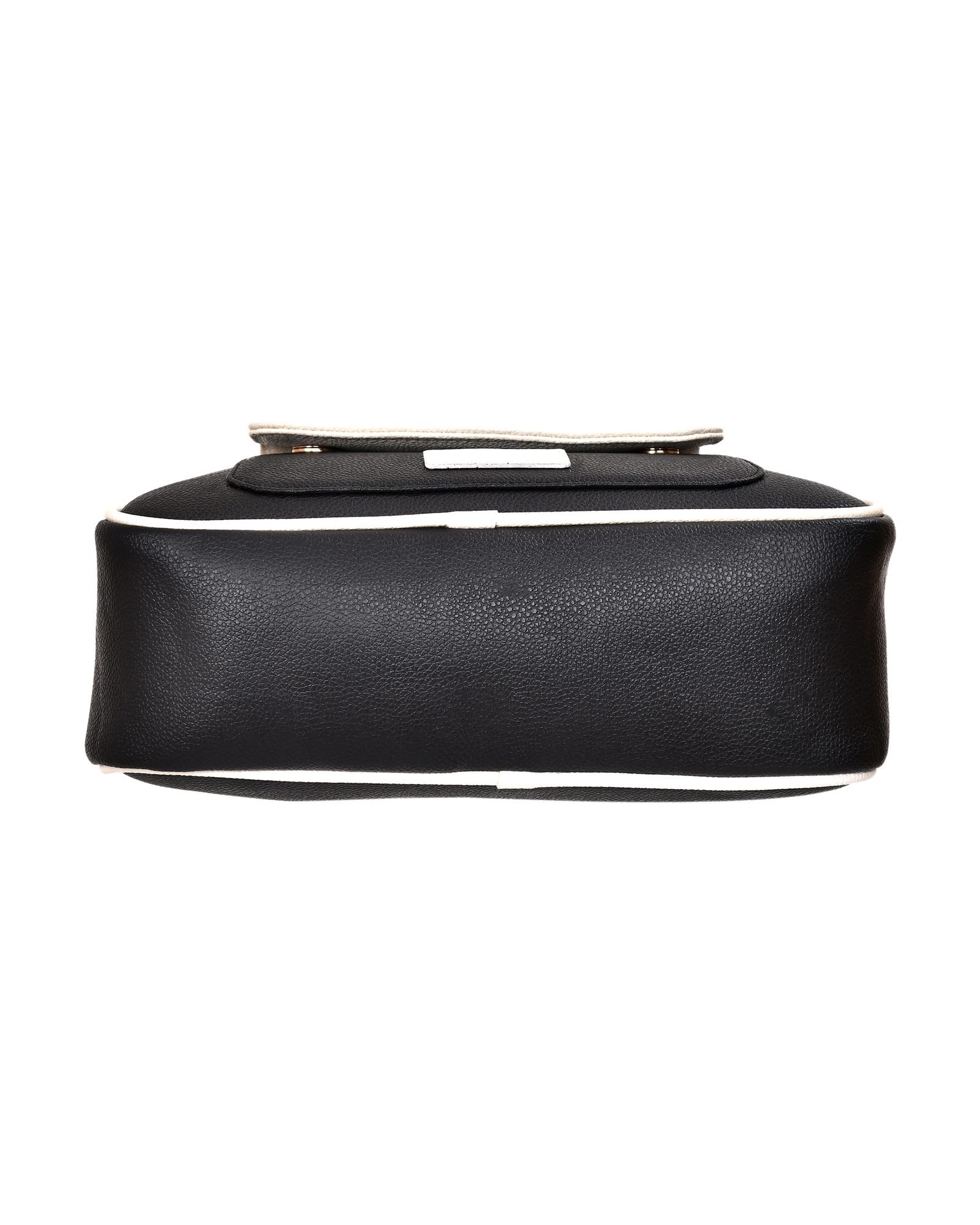 Two Tone Flap Top Handle Handbag in Black/White - strap detail