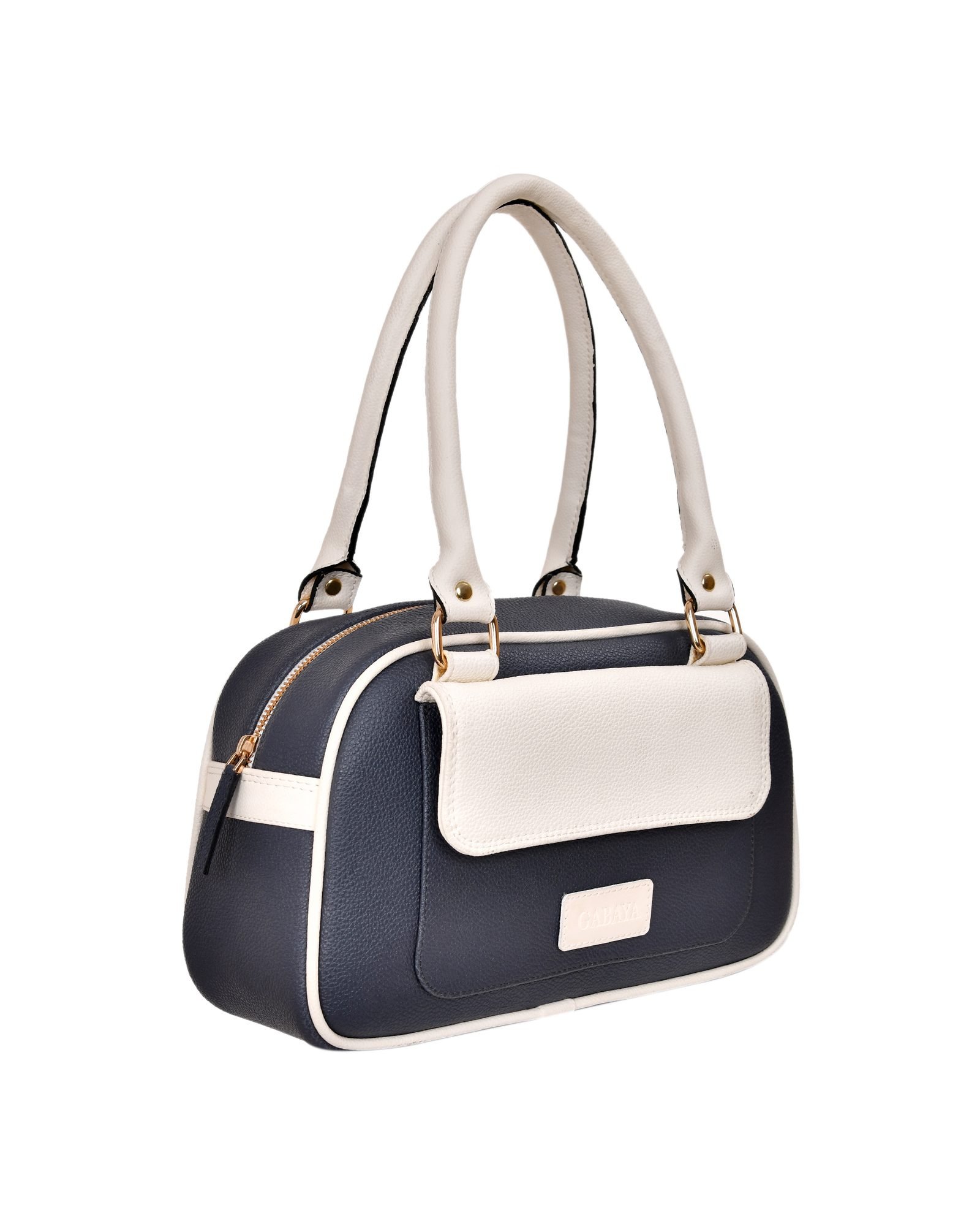 Two Tone Flap Top Handle Handbag in Black/White - interior