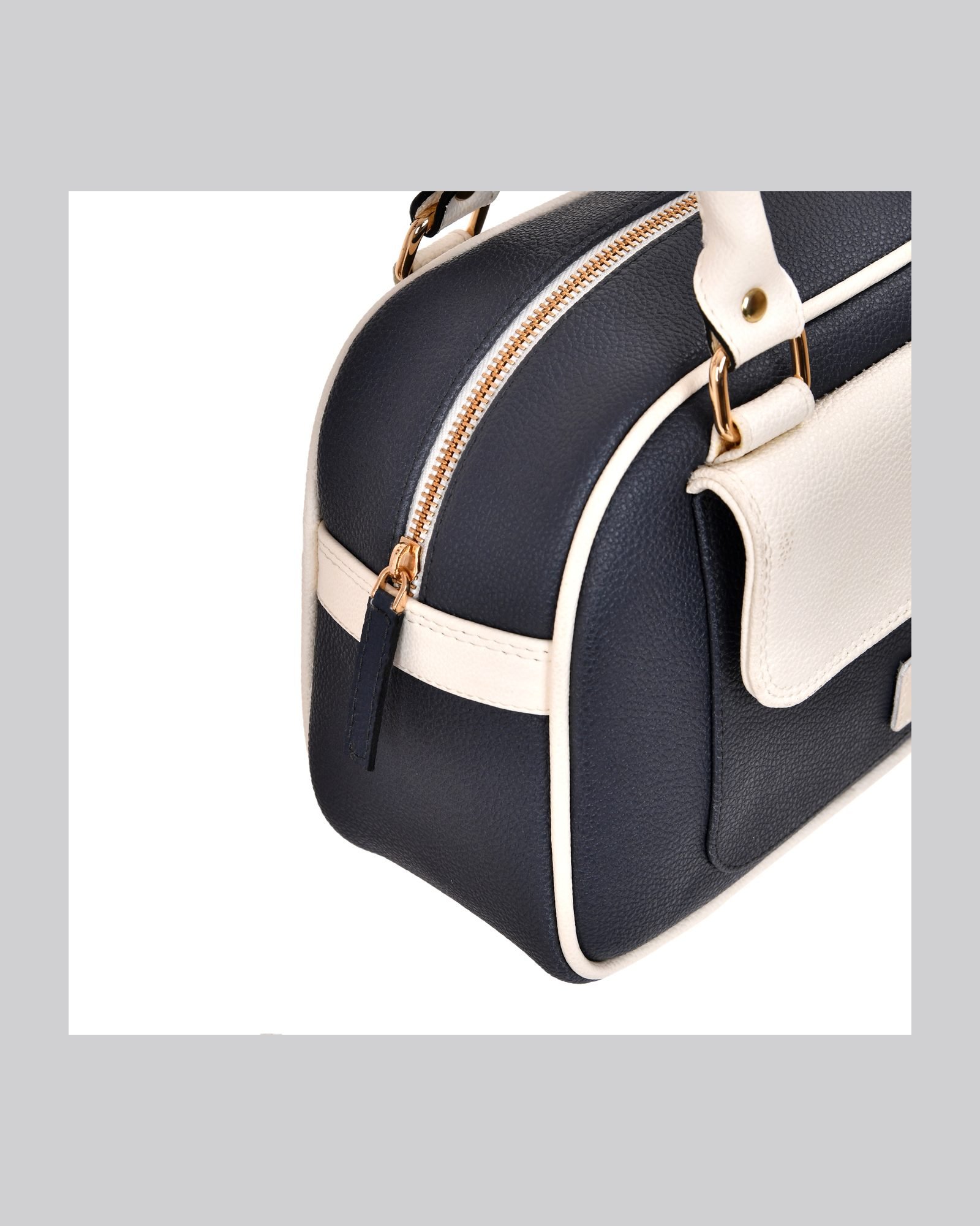 Two Tone Flap Top Handle Handbag in Black/White - additional view