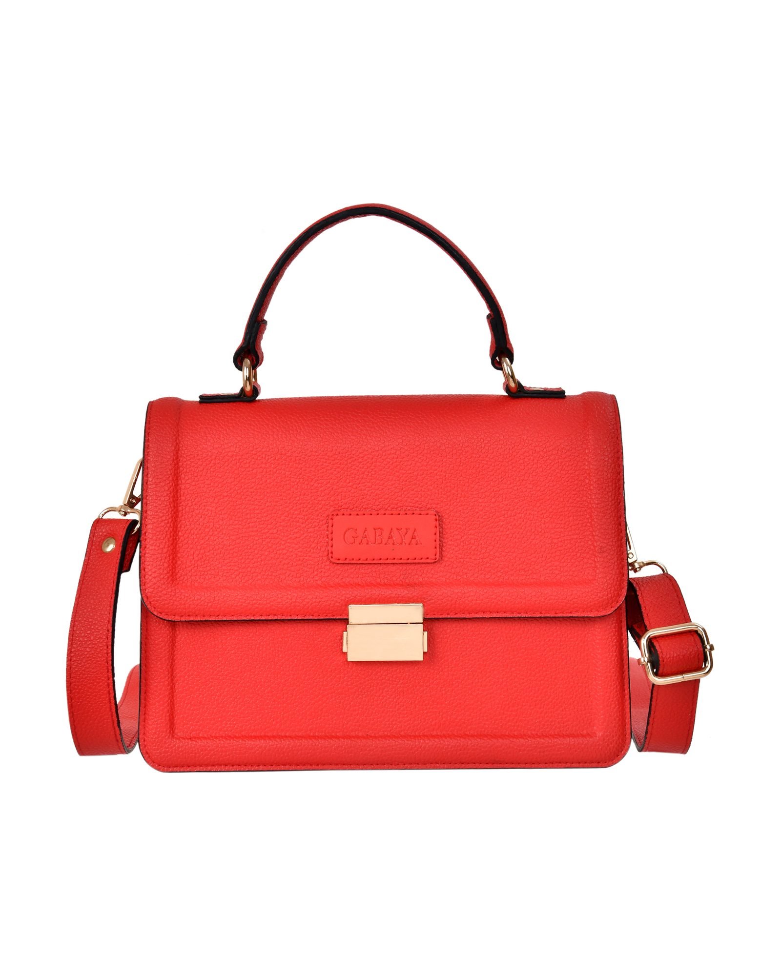 Structured Flap Satchel Handbag in Red - front view