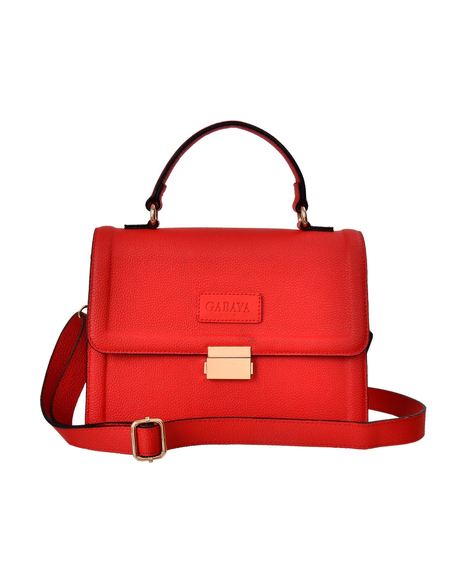 Structured Flap Satchel Handbag in Red - three-quarter view