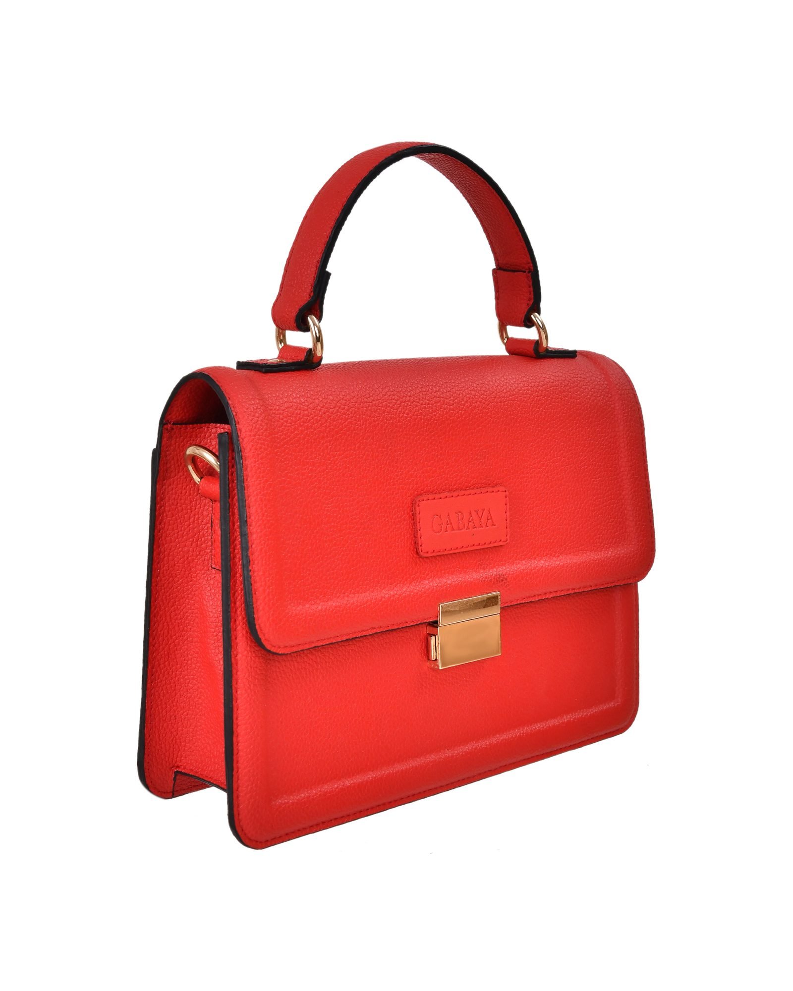 Structured Flap Satchel Handbag in Red - side view