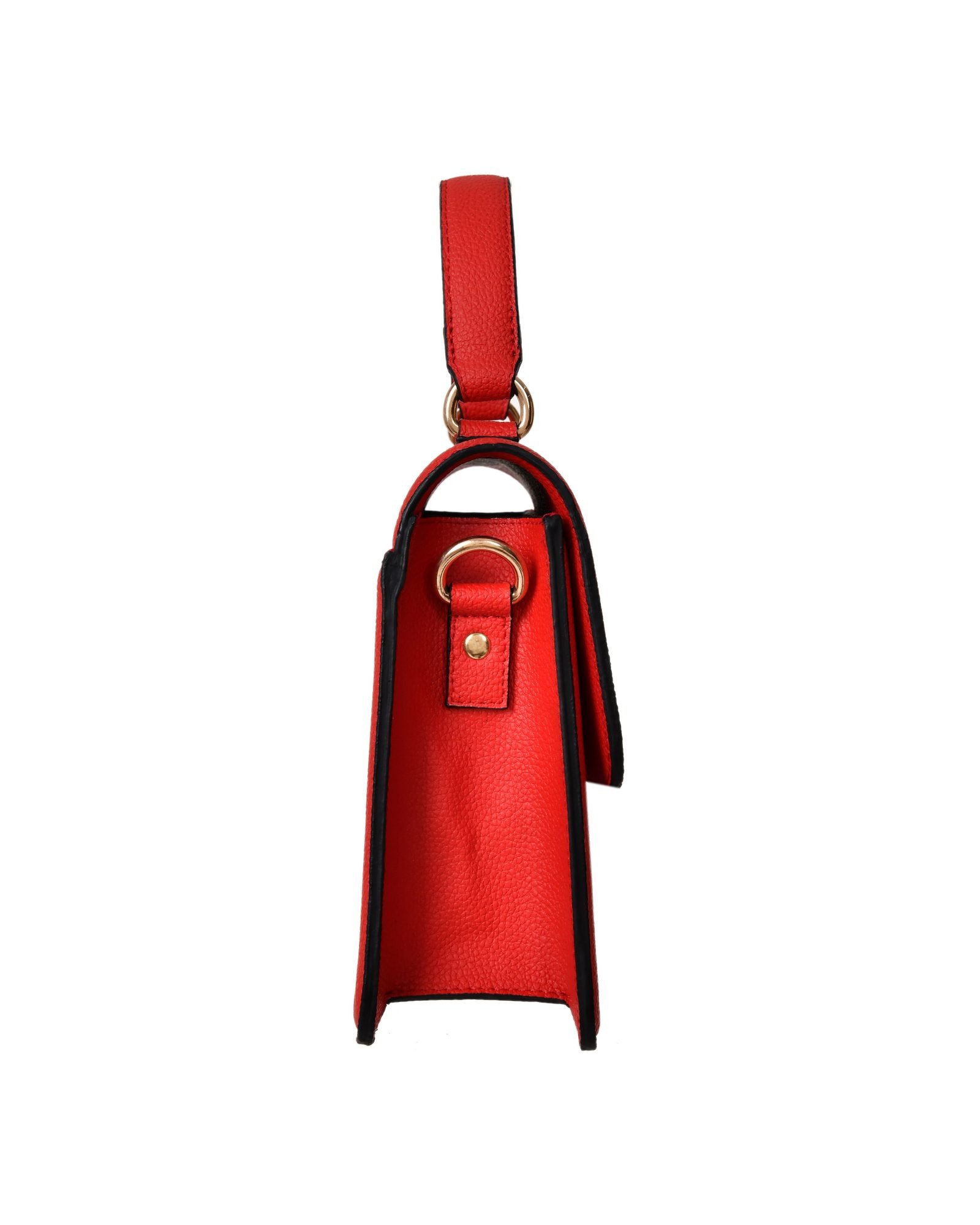 Structured Flap Satchel Handbag in Red - detail view