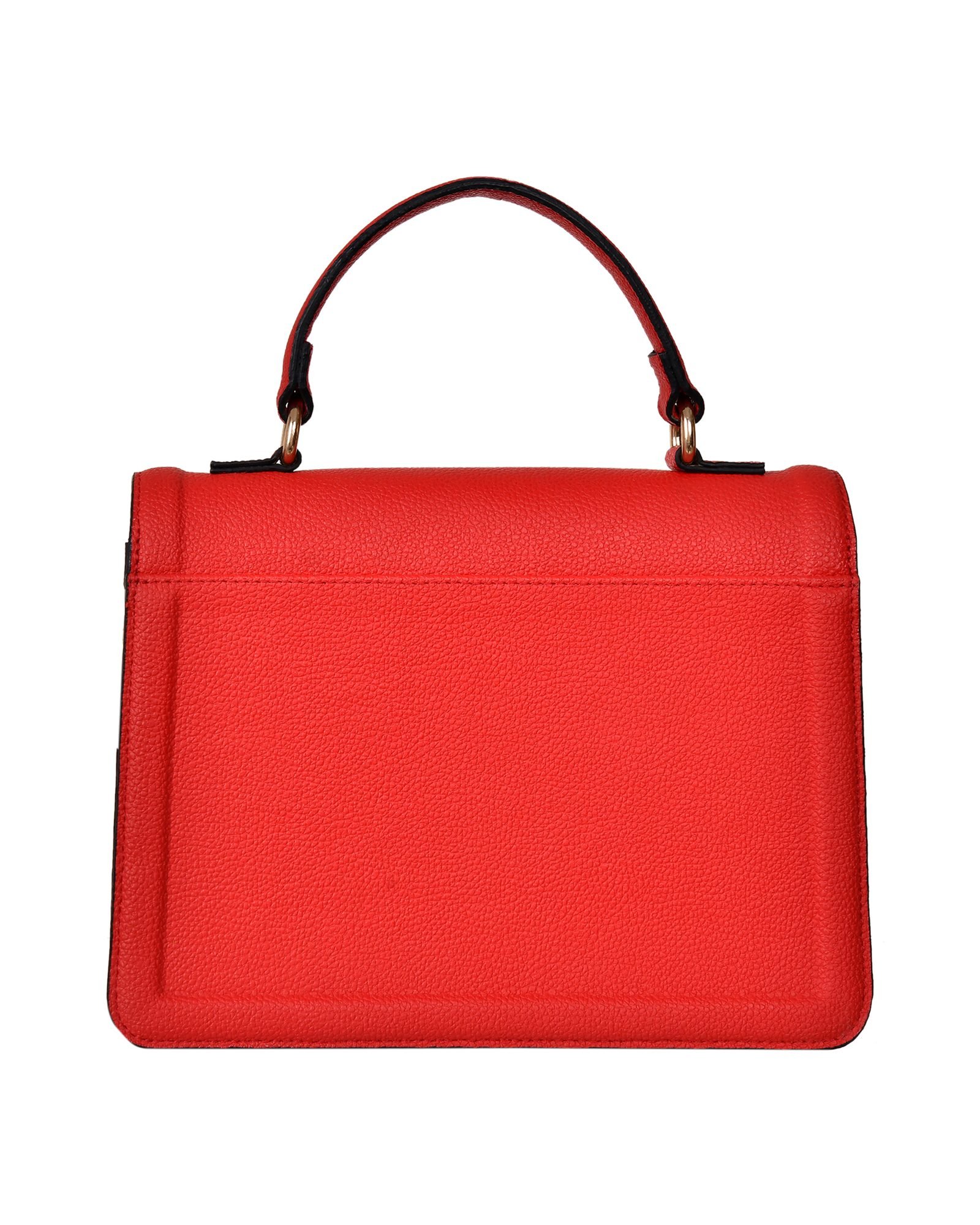 Structured Flap Satchel Handbag in Red - hardware detail