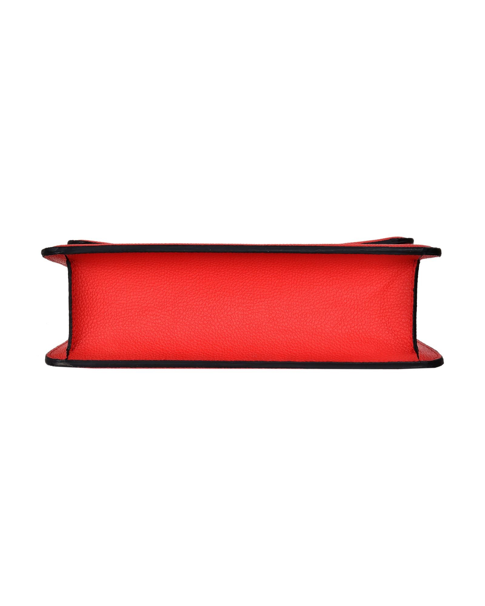 Structured Flap Satchel Handbag in Red - underside