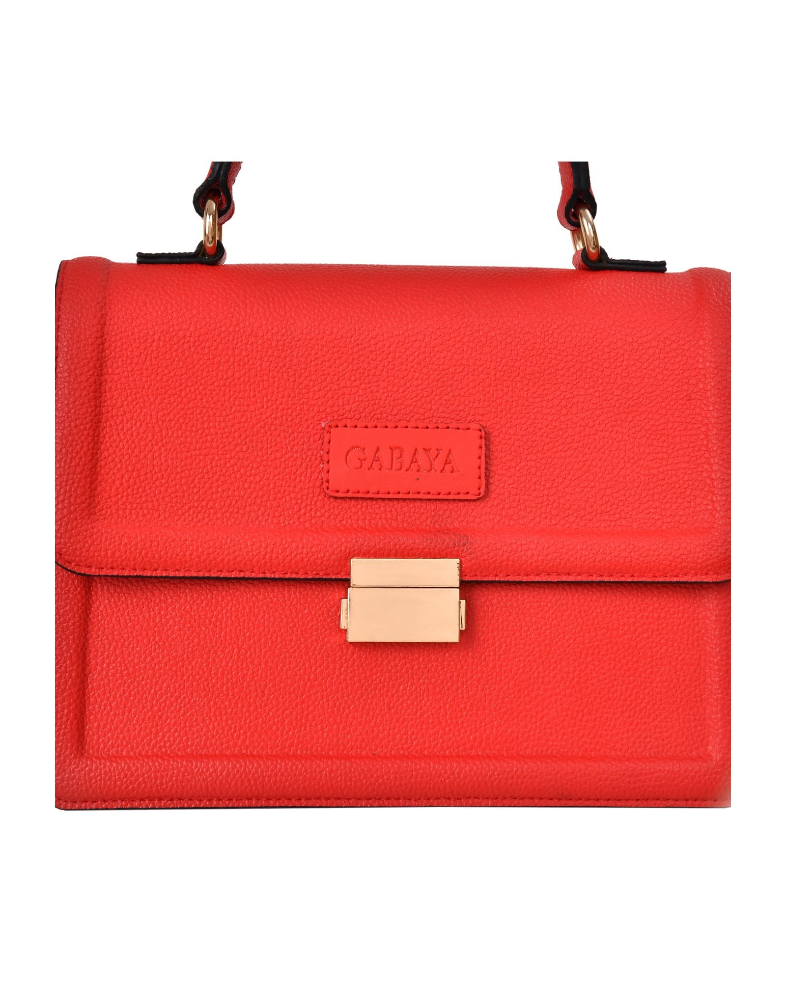 Structured Flap Satchel Handbag in Red - strap detail