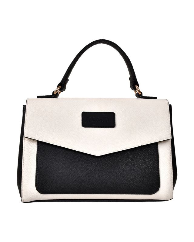 Two Tone Envelope Flap Handbag in Black/White - front view