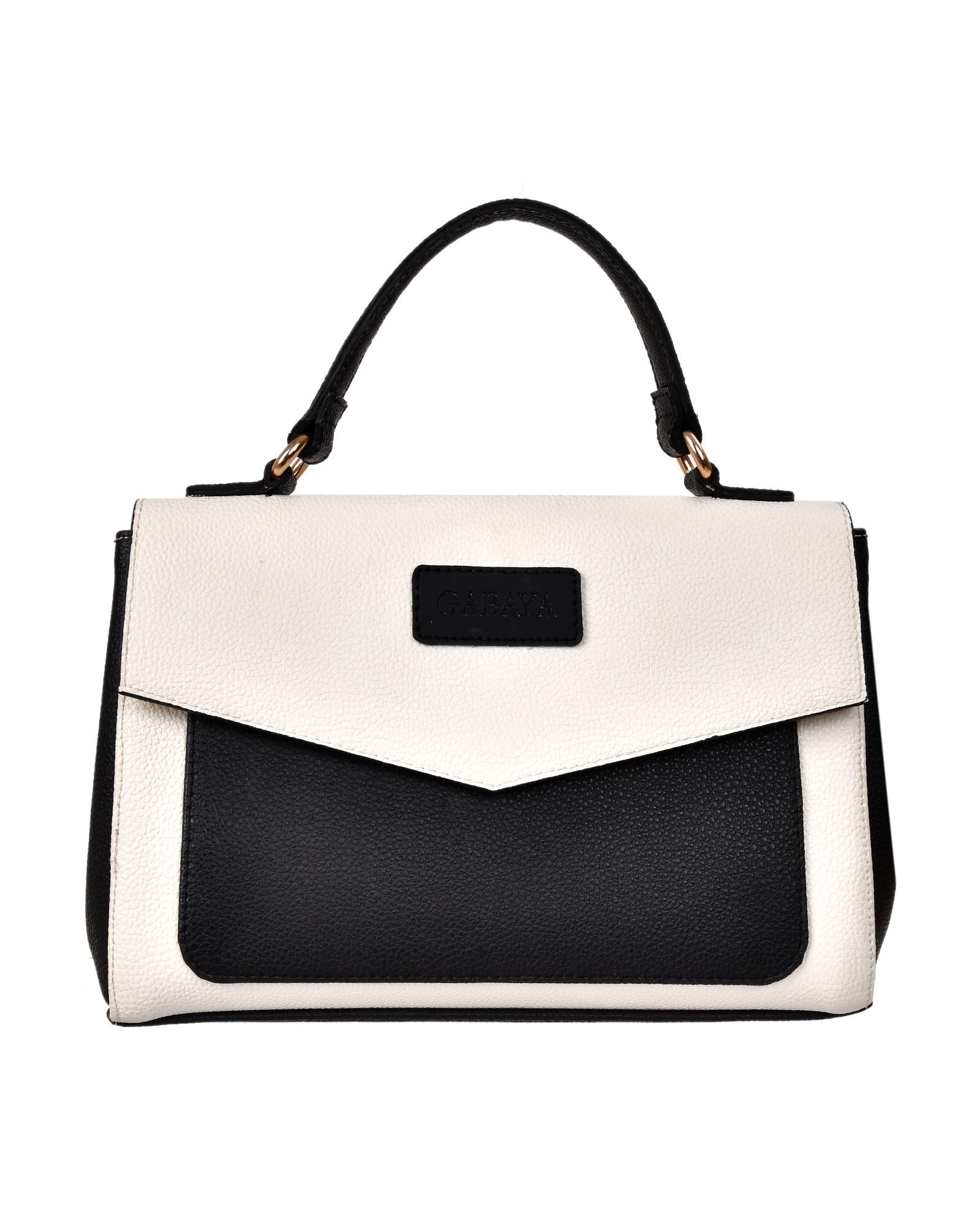 Two Tone Envelope Flap Handbag in Black/White - front view