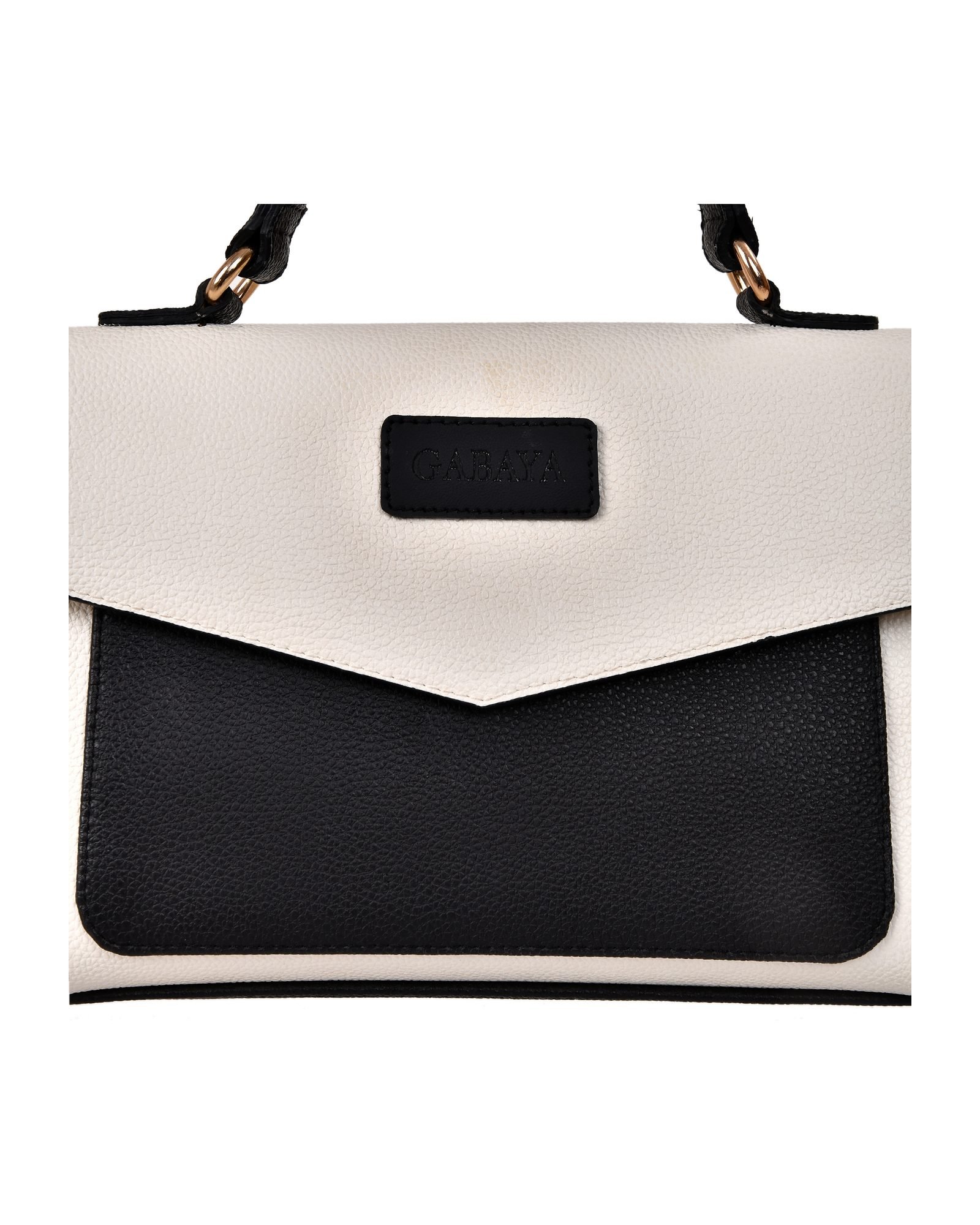 Two Tone Envelope Flap Handbag in Black/White - three-quarter view