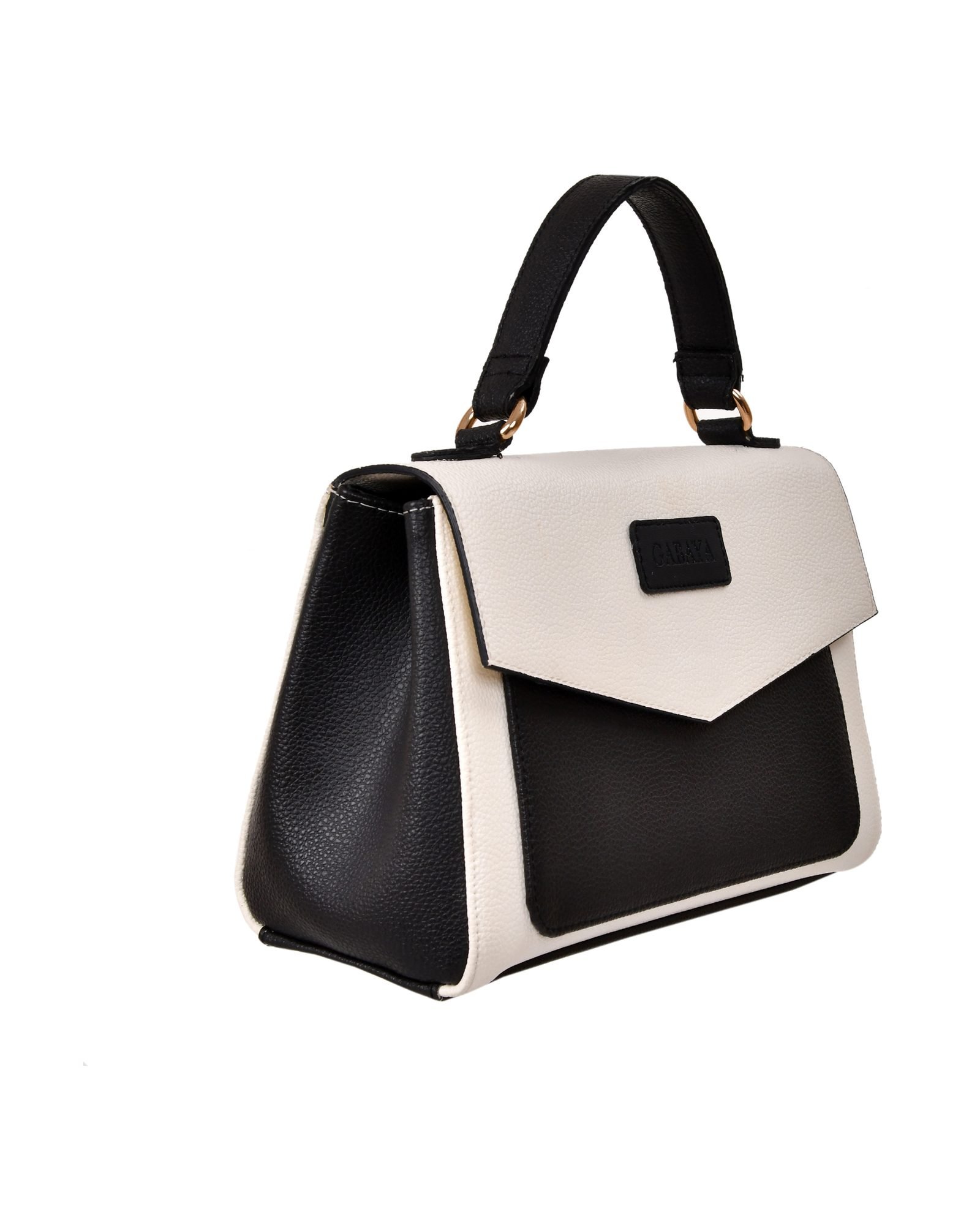 Two Tone Envelope Flap Handbag in Black/White - side view