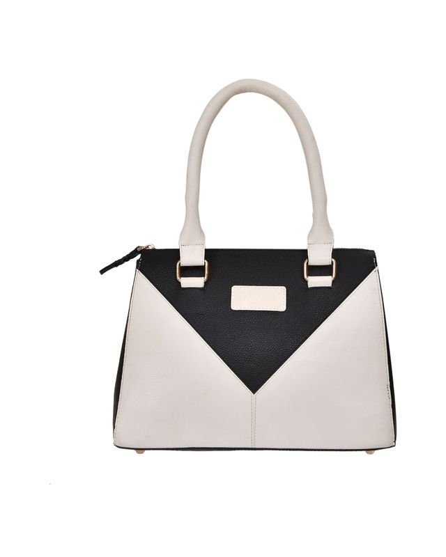 V Panel Two Tone Tote Handbag in Black/White - front view
