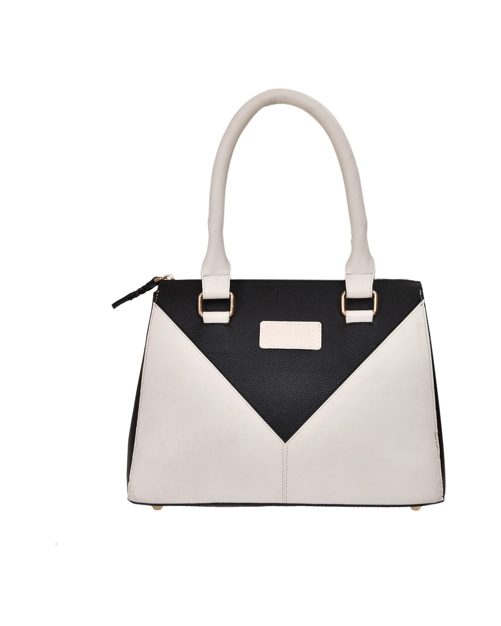 V Panel Two Tone Tote Handbag in Black/White - front view