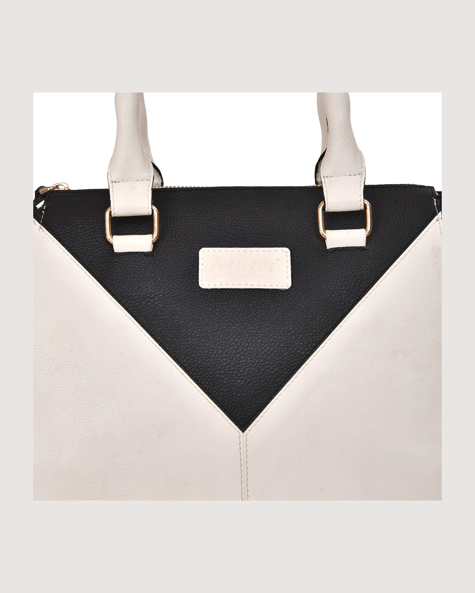 V Panel Two Tone Tote Handbag in Black/White - three-quarter view