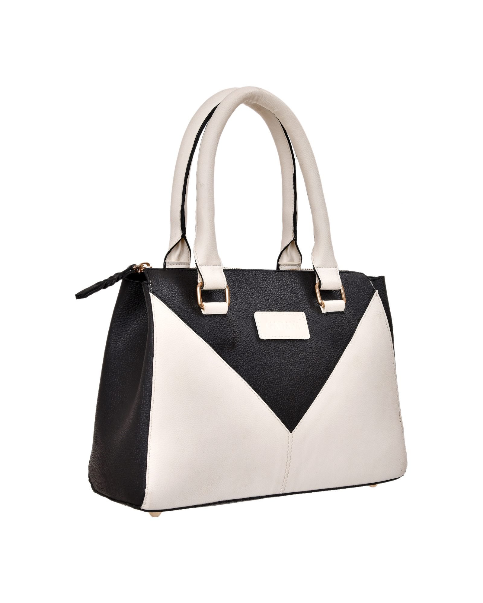 V Panel Two Tone Tote Handbag in Black/White - side view