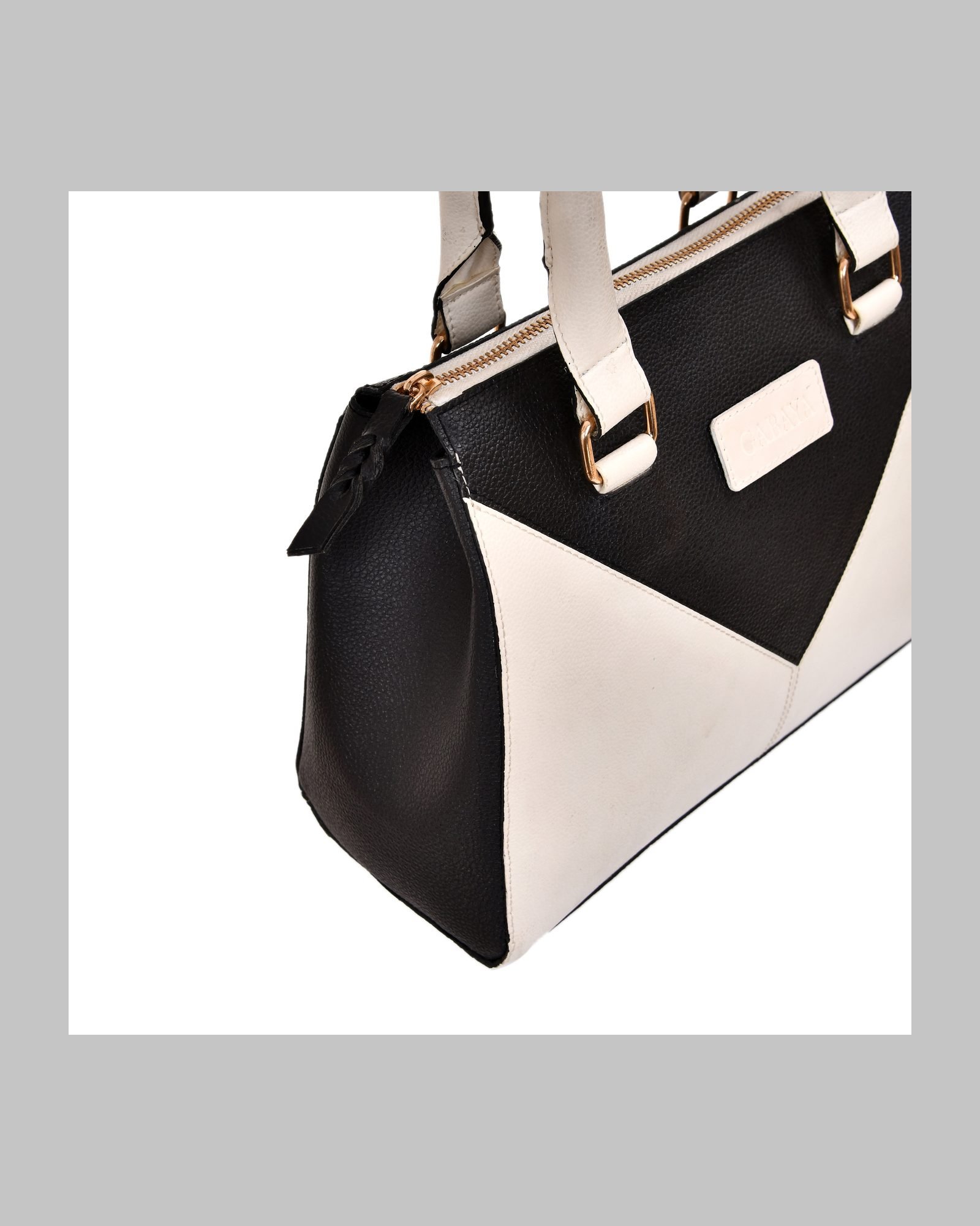 V Panel Two Tone Tote Handbag in Black/White - detail view