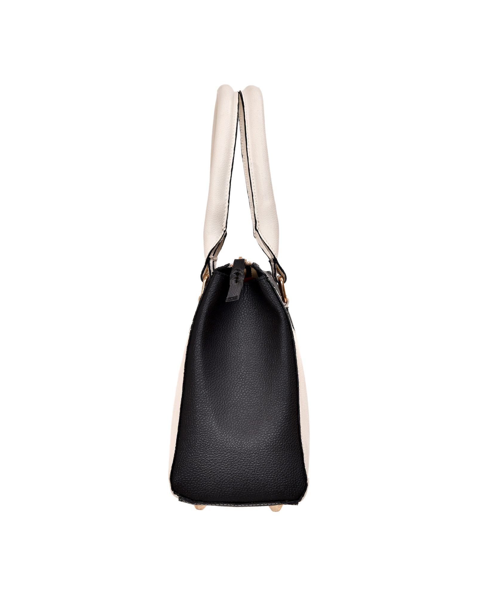 V Panel Two Tone Tote Handbag in Black/White - hardware detail