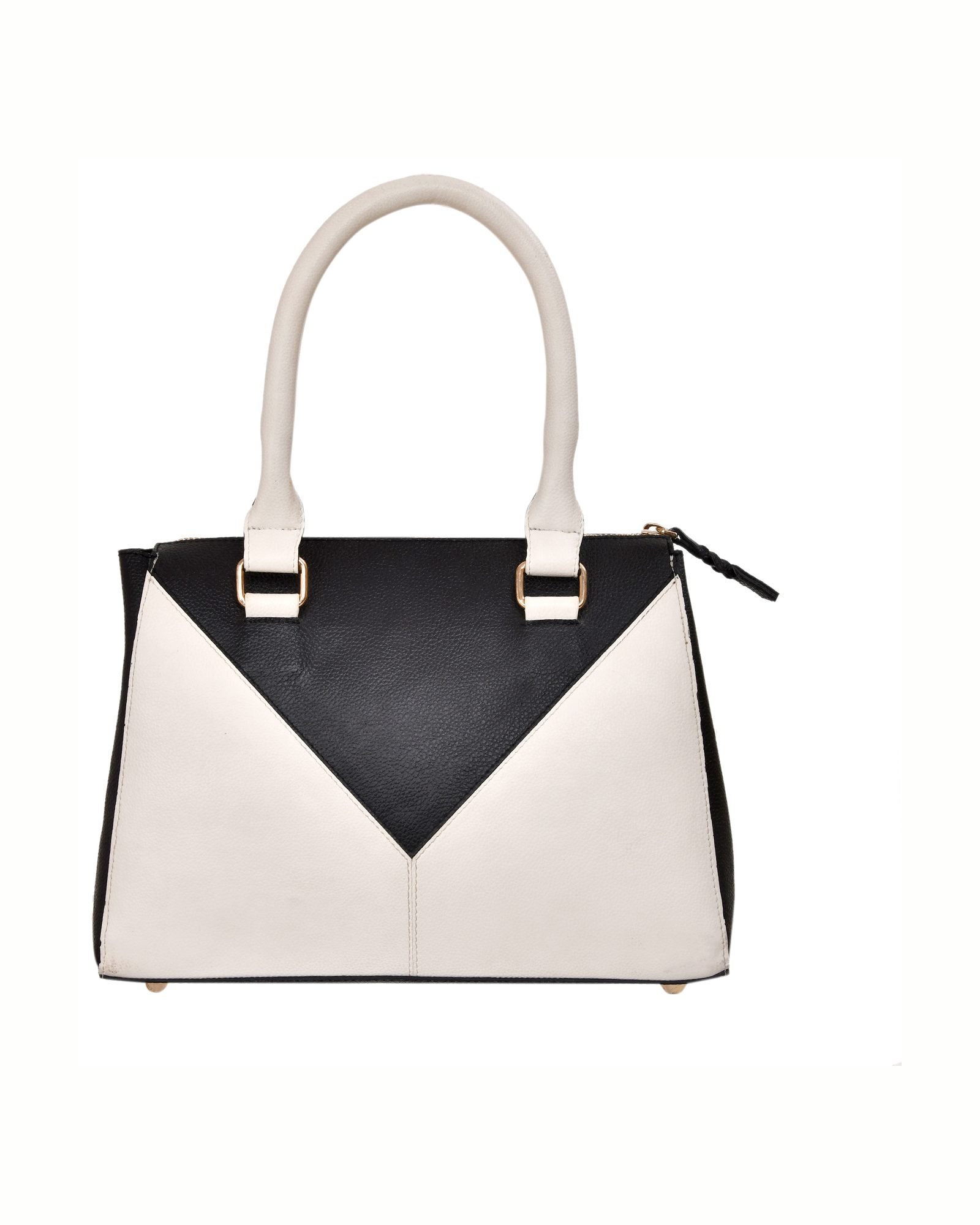 V Panel Two Tone Tote Handbag in Black/White - underside