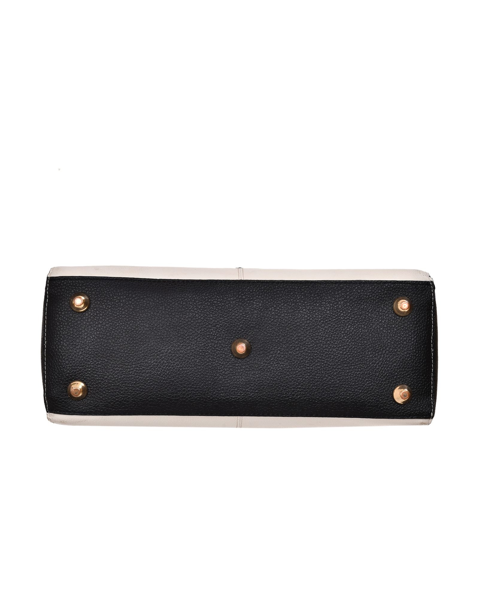 V Panel Two Tone Tote Handbag in Black/White - strap detail