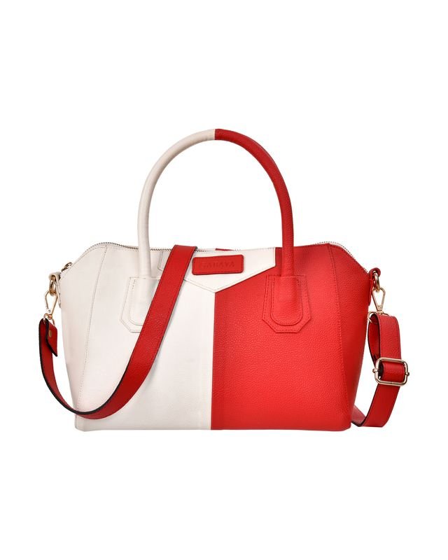 Two Tone Shoulder Strap Handbag in Red/White - front view
