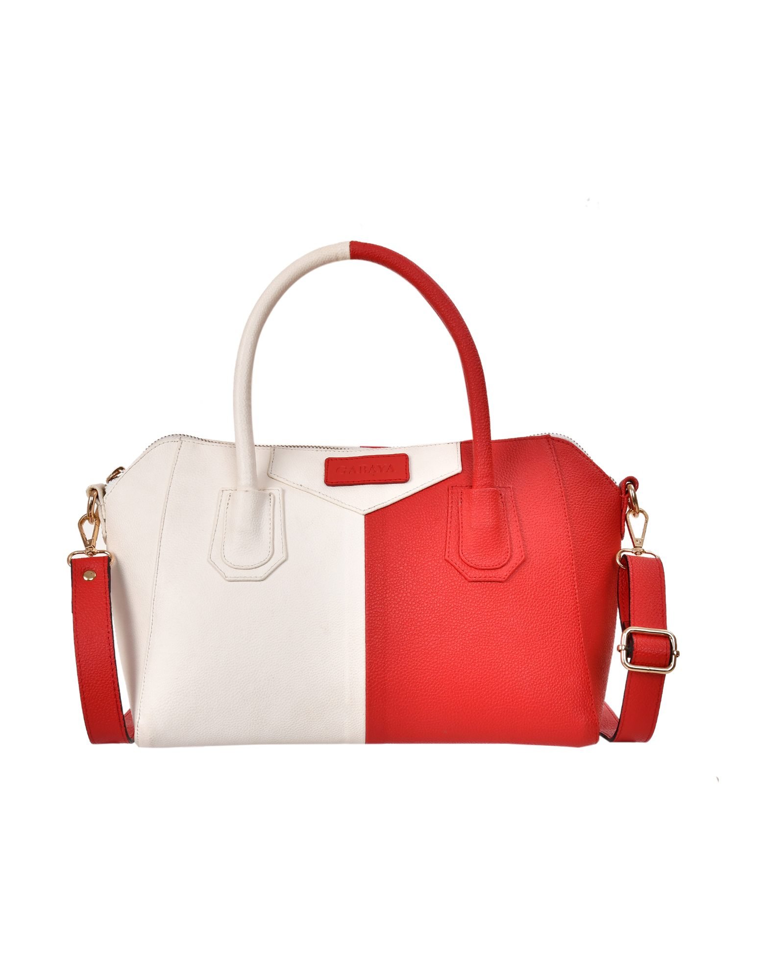 Two Tone Shoulder Strap Handbag in Red/White - three-quarter view