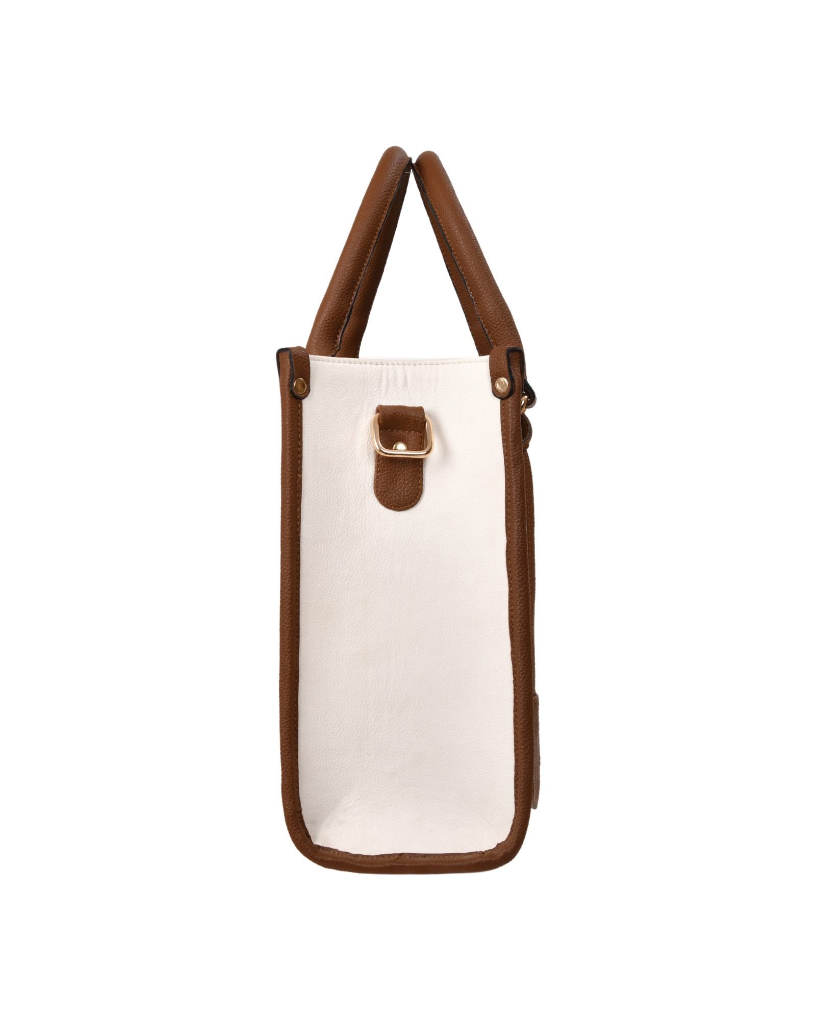 Contrast Trim Structured Tote Handbag in Cream/Brown - detail view