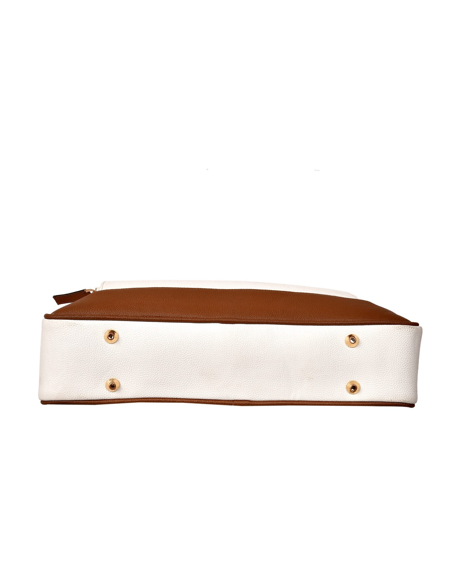 Briefcase Style Laptop Shoulder Bag in Cream/Brown - underside