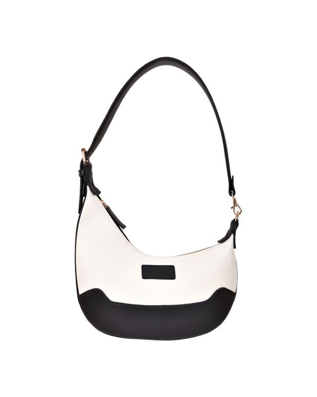 Two Tone Crescent Shoulder Bag in White/Black - front view