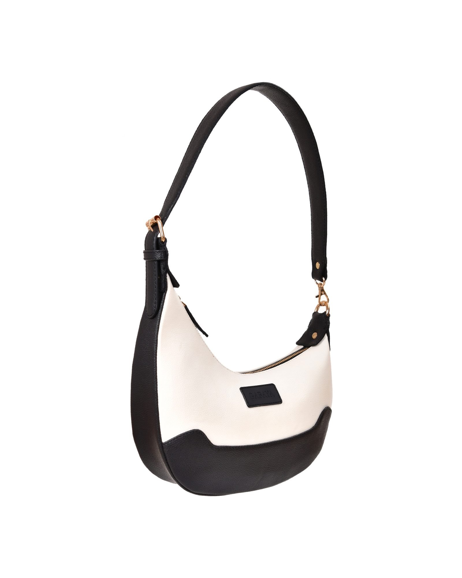 Two Tone Crescent Shoulder Bag in White/Black - side view