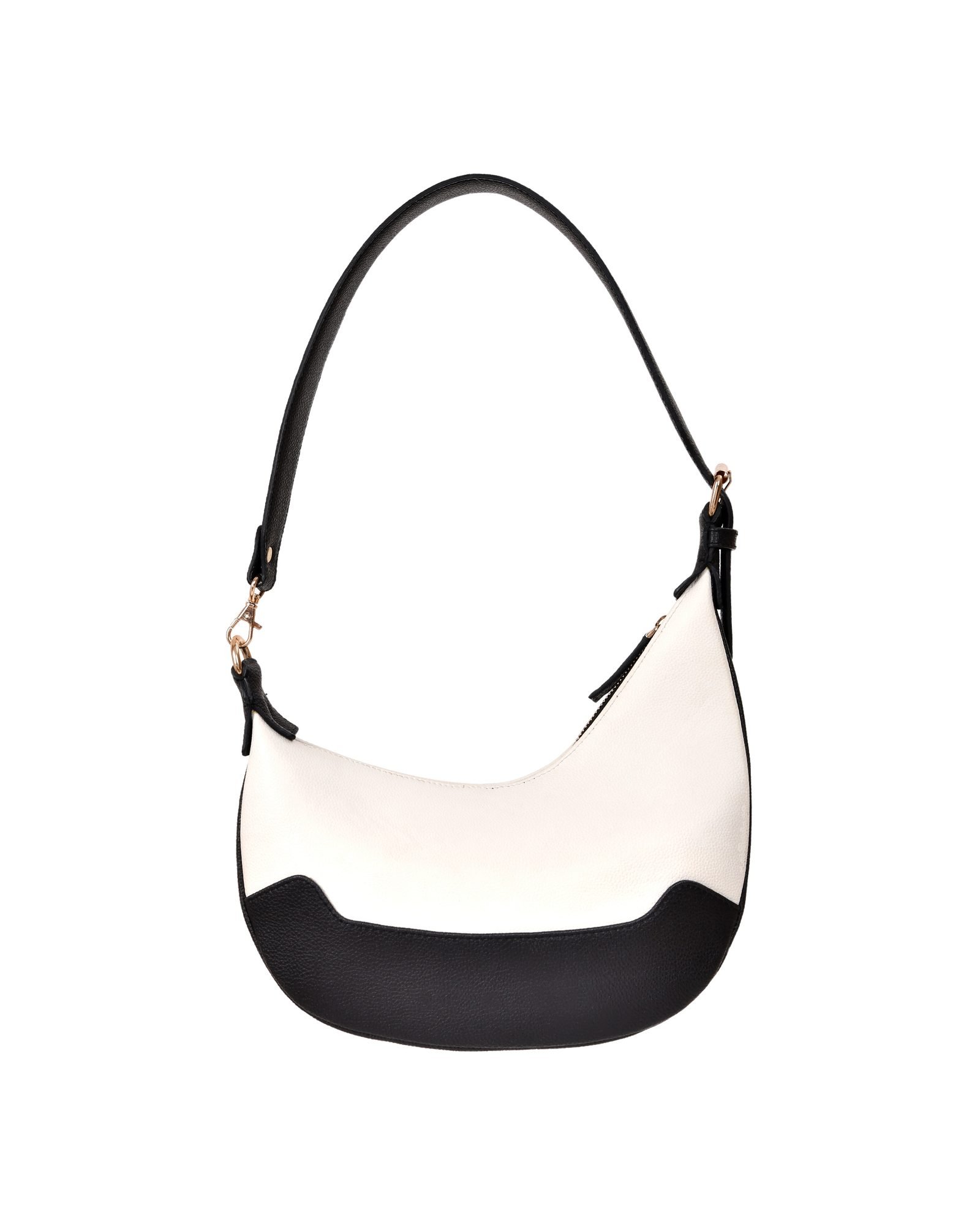 Two Tone Crescent Shoulder Bag in White/Black - hardware detail