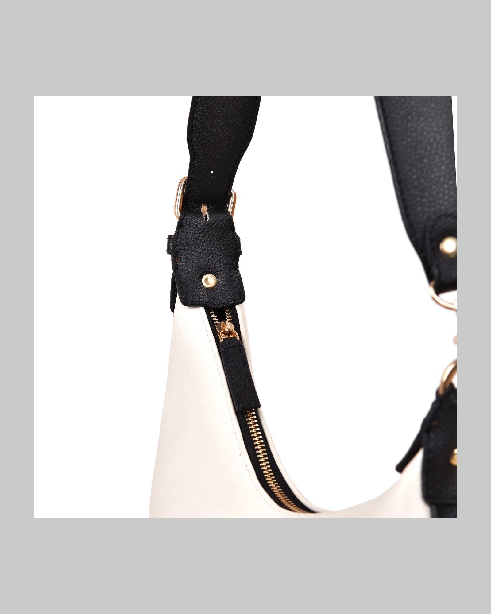Two Tone Crescent Shoulder Bag in White/Black - interior