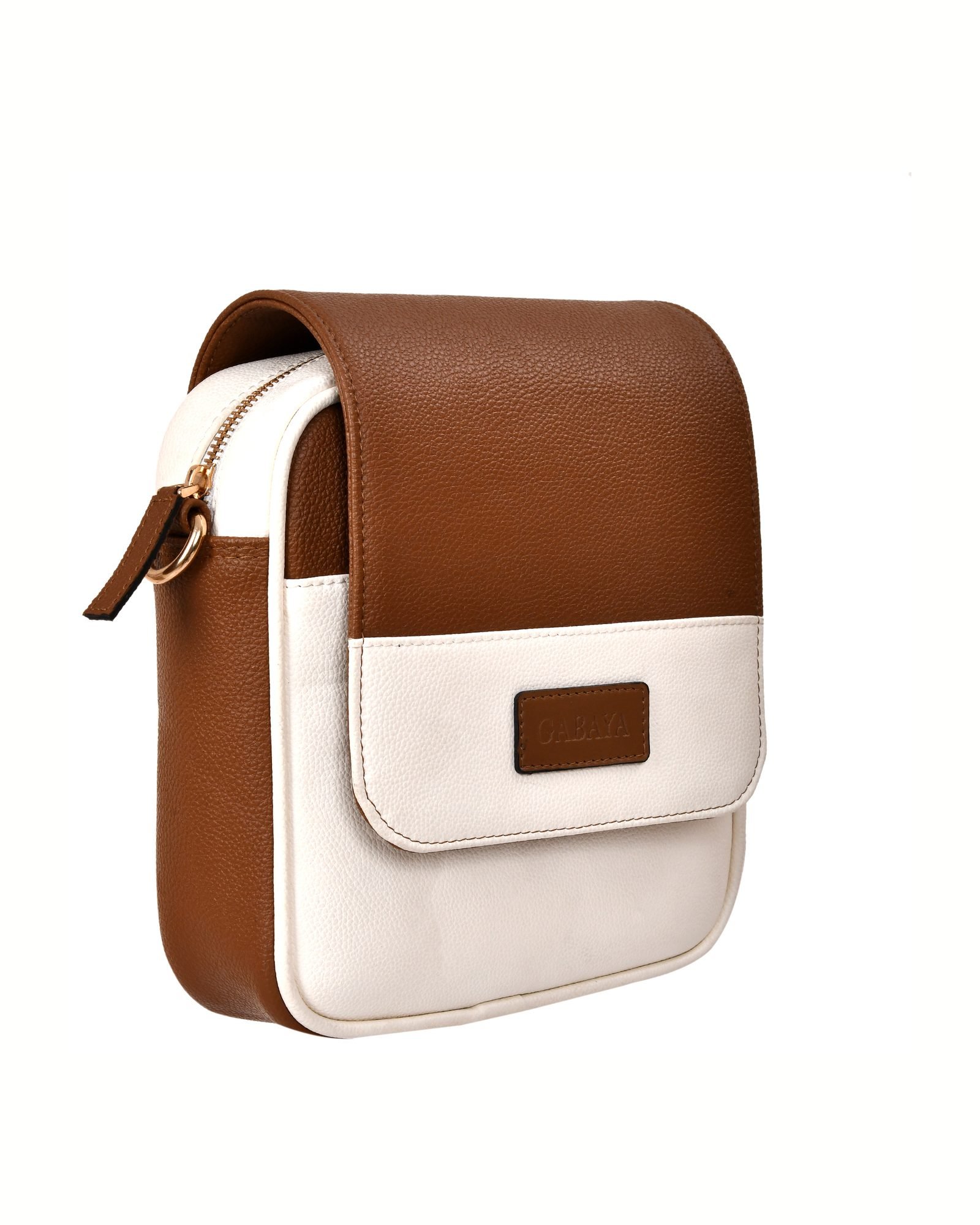 Two Tone Flap Sling Bag in White/Brown - side view