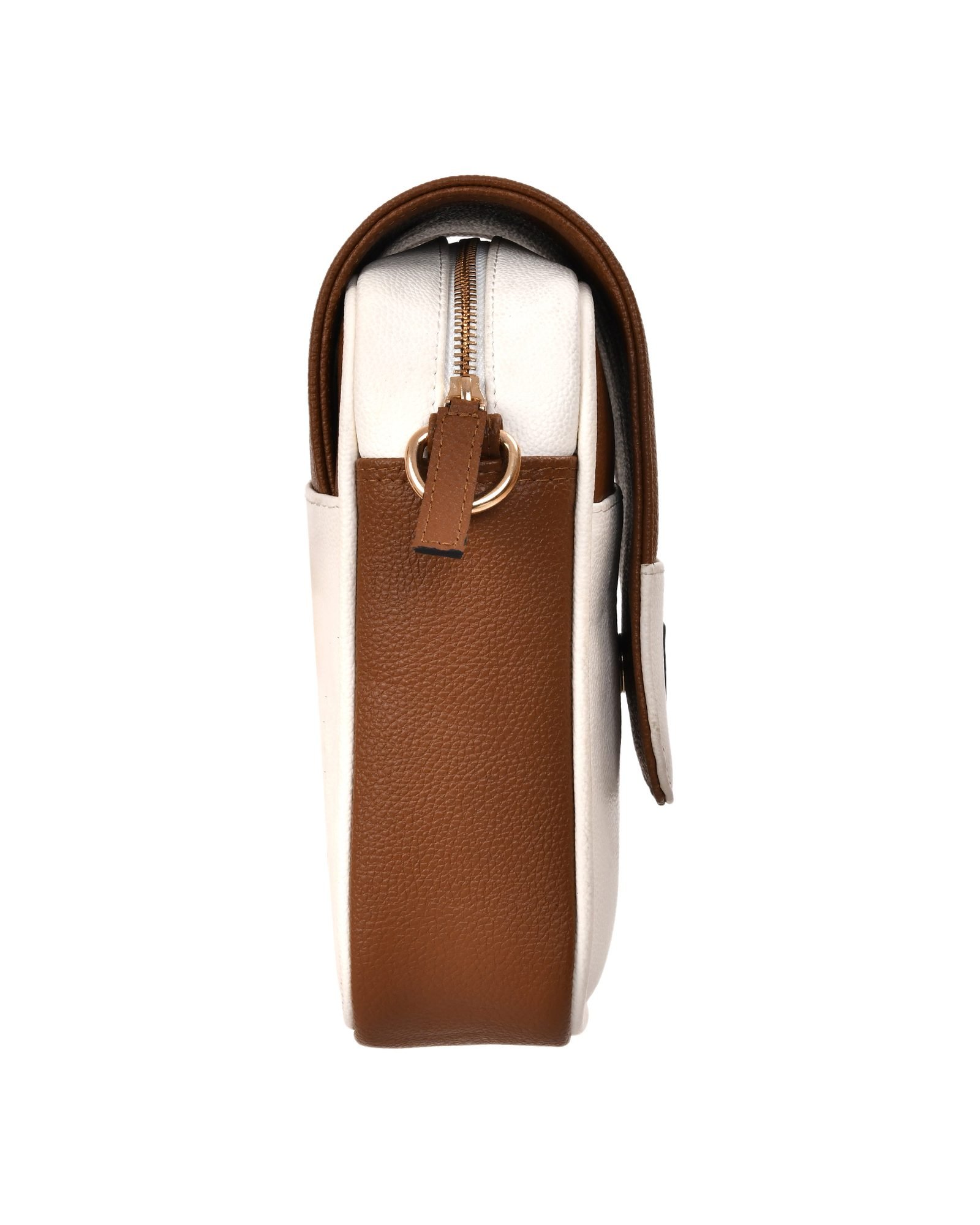 Two Tone Flap Sling Bag in White/Brown - detail view