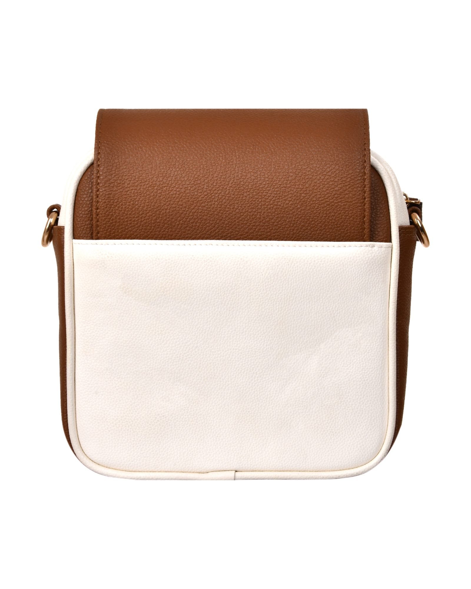 Two Tone Flap Sling Bag in White/Brown - hardware detail