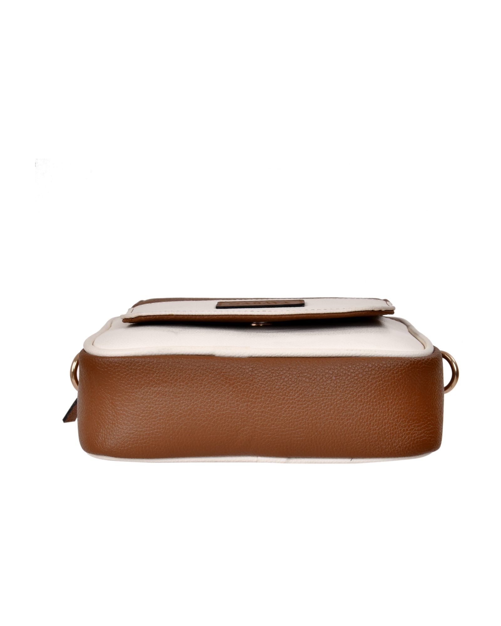 Two Tone Flap Sling Bag in White/Brown - underside