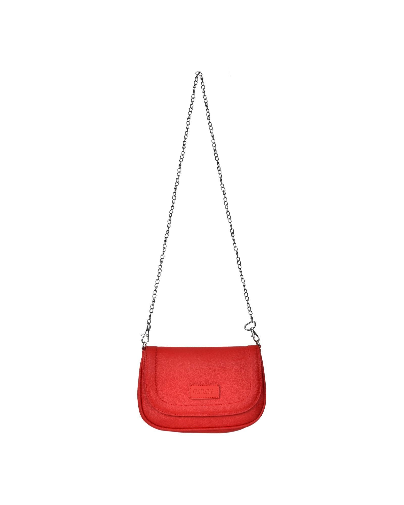 Chain Strap Flap Sling Bag in Red - three-quarter view