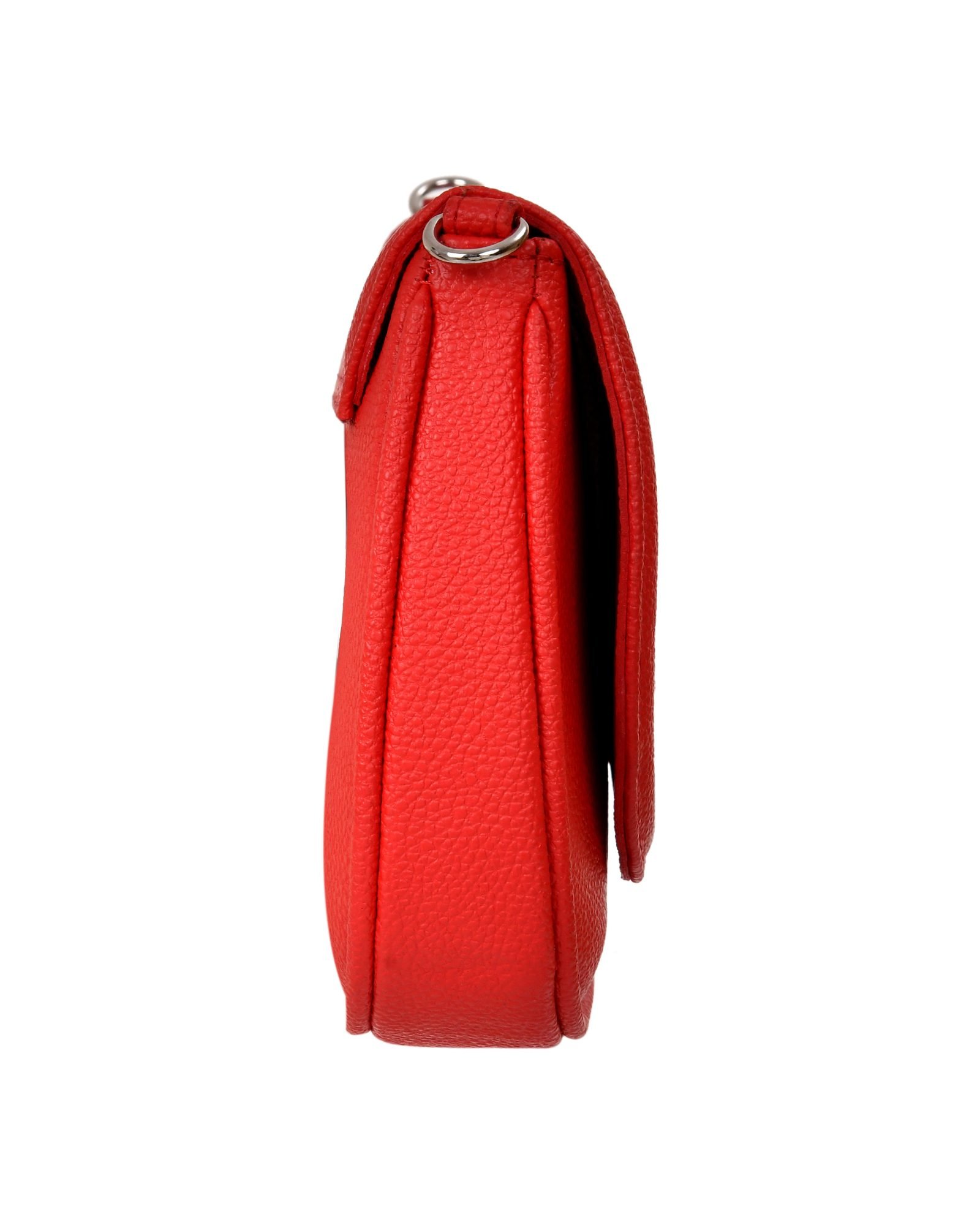 Chain Strap Flap Sling Bag in Red - detail view