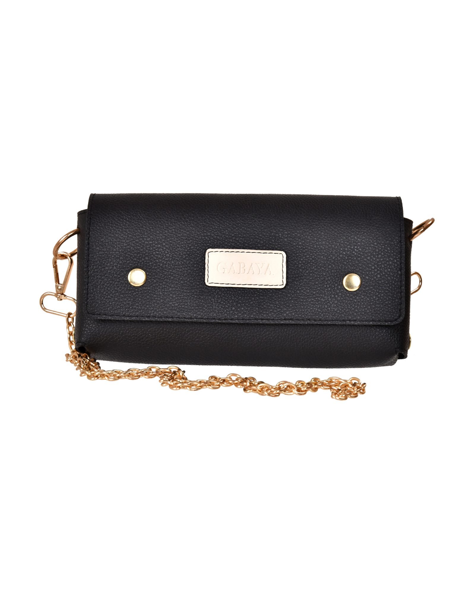 Chain Strap Fold Over Clutch Bag in Black - front view