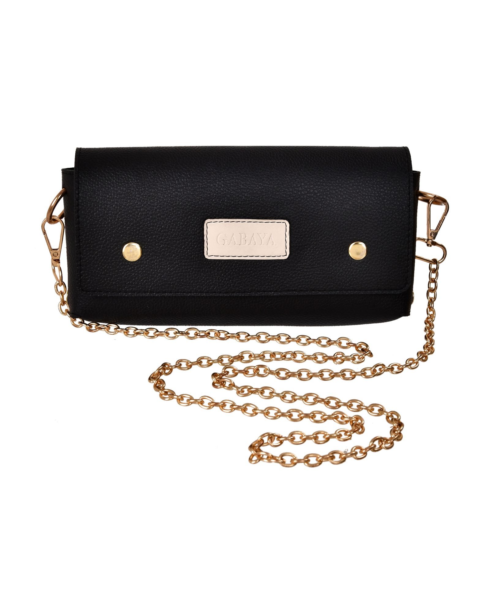 Chain Strap Fold Over Clutch Bag in Black - three-quarter view