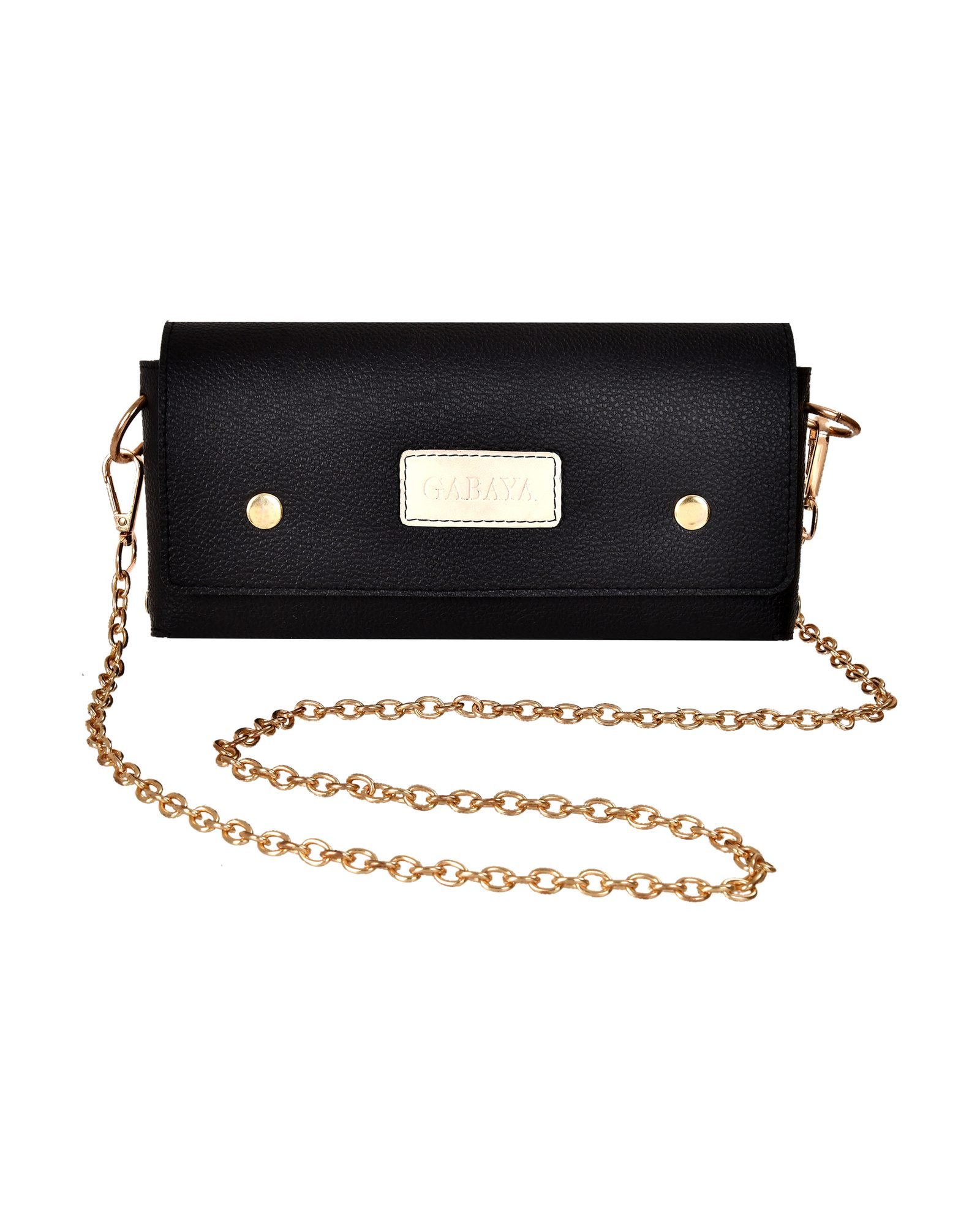 Chain Strap Fold Over Clutch Bag in Black - side view