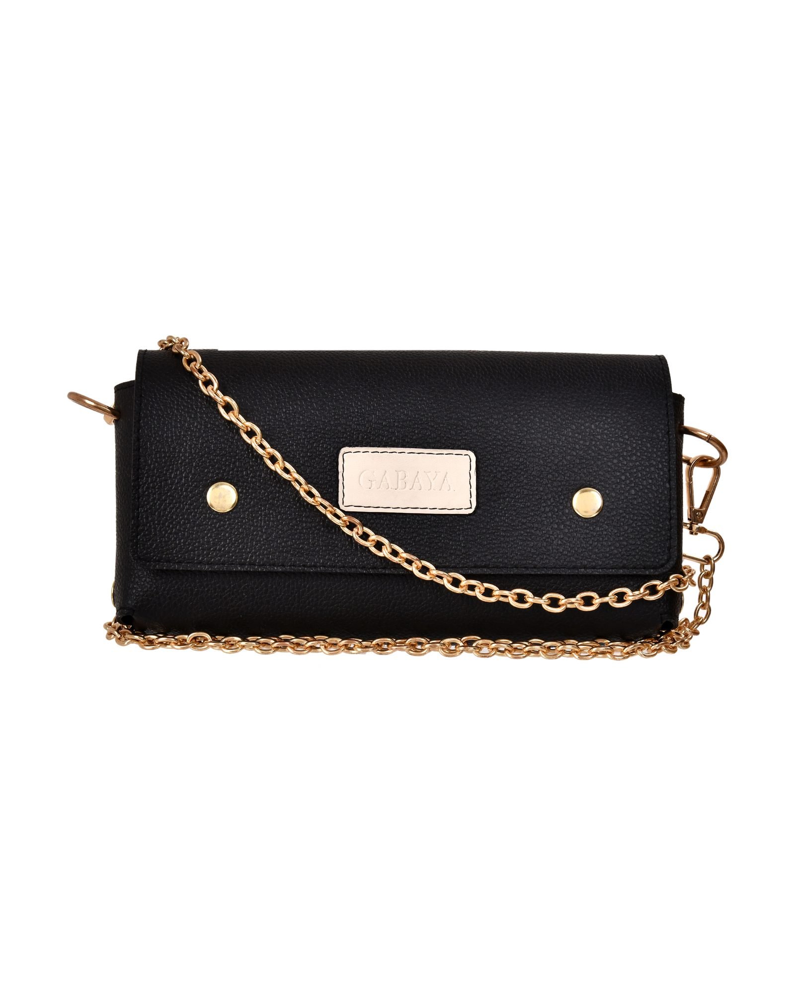 Chain Strap Fold Over Clutch Bag in Black - detail view