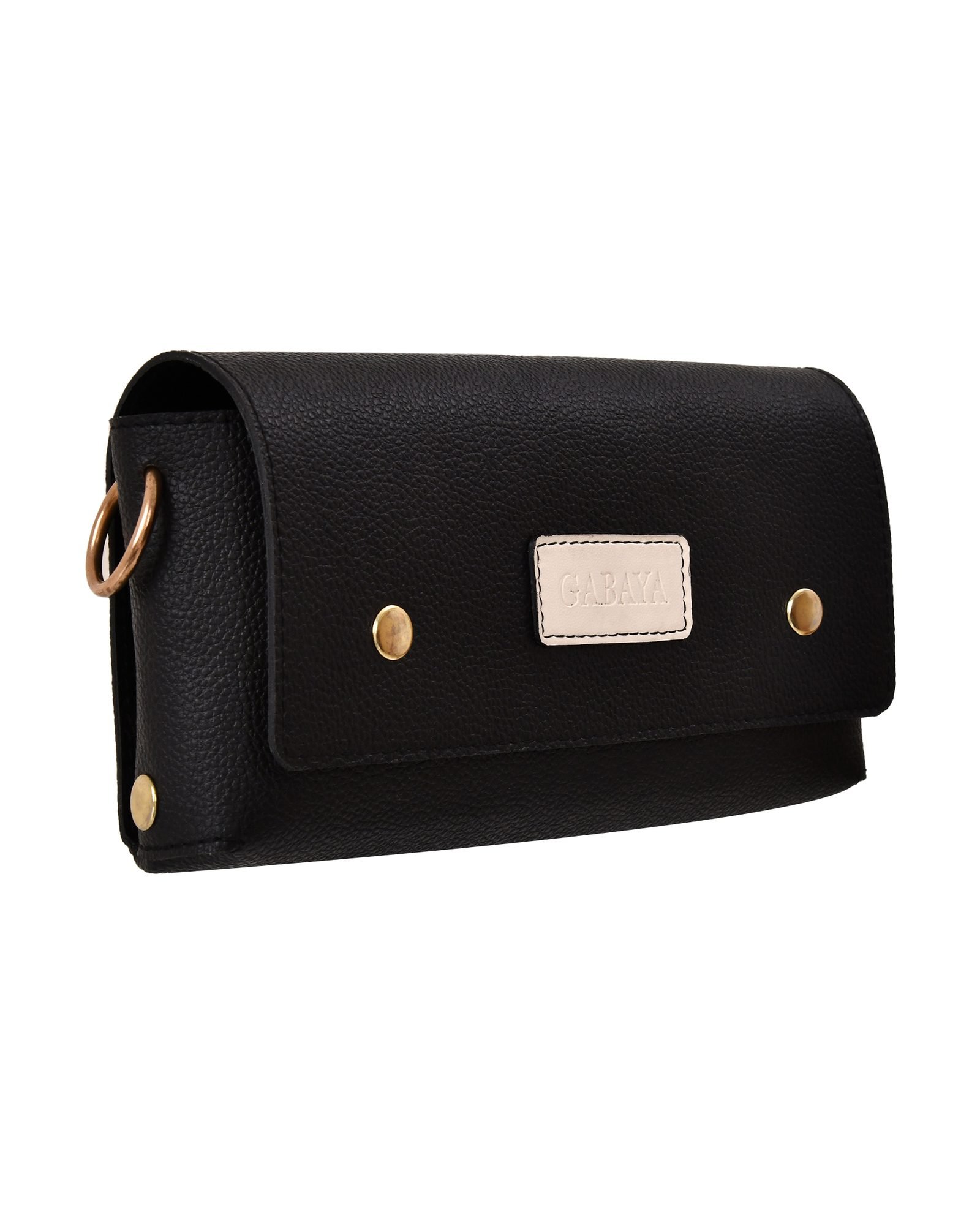 Chain Strap Fold Over Clutch Bag in Black - hardware detail