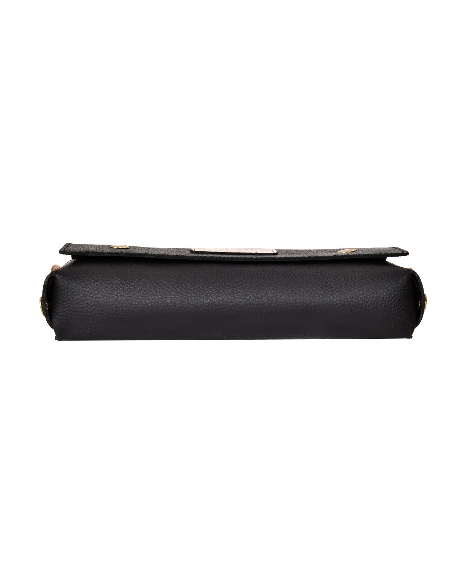 Chain Strap Fold Over Clutch Bag in Black - interior